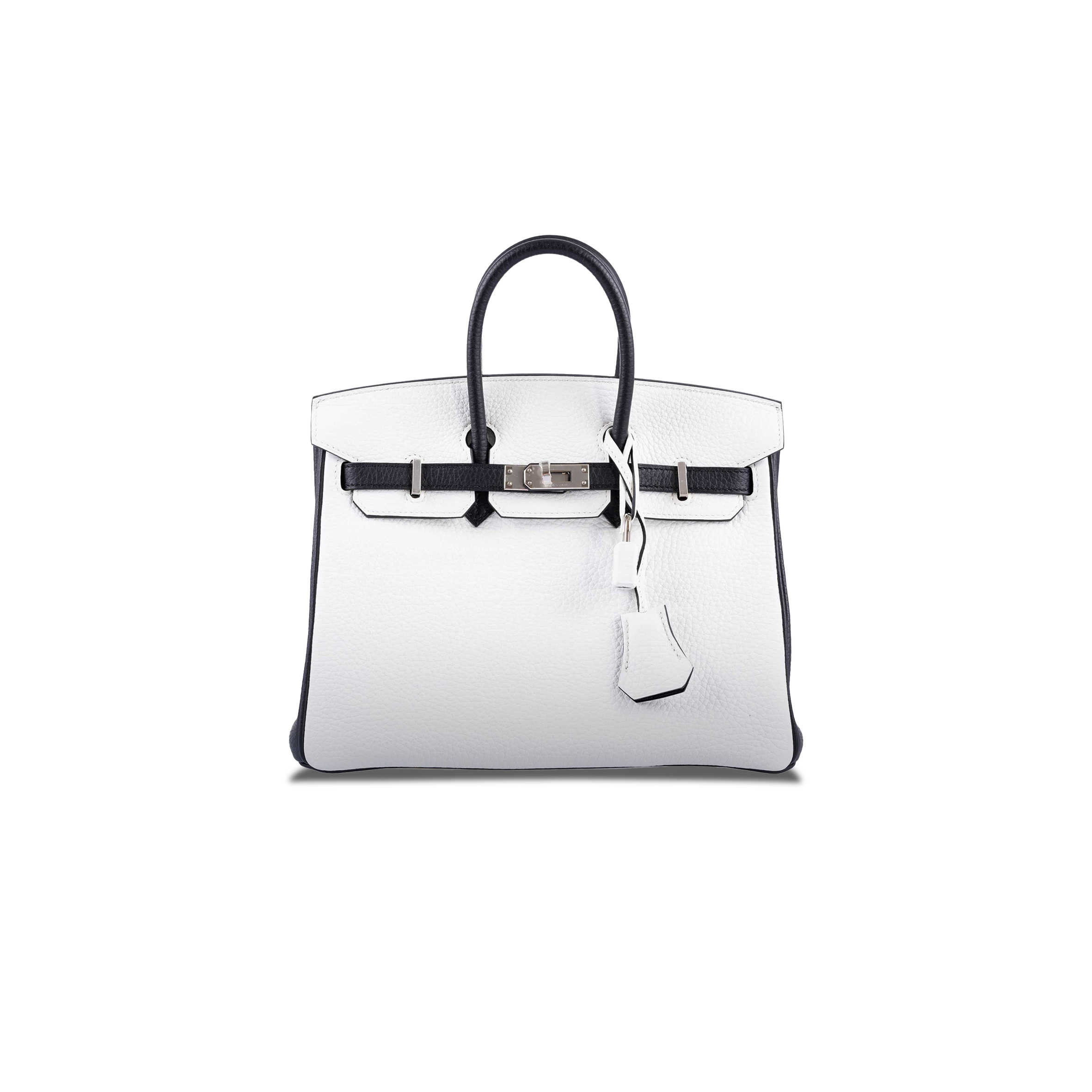 HERMÈS BIRKIN 25 TOGO LEATHER BLACK AND WHITE SILVER BUCKLE BAG 1383601 (25*20*13cm)